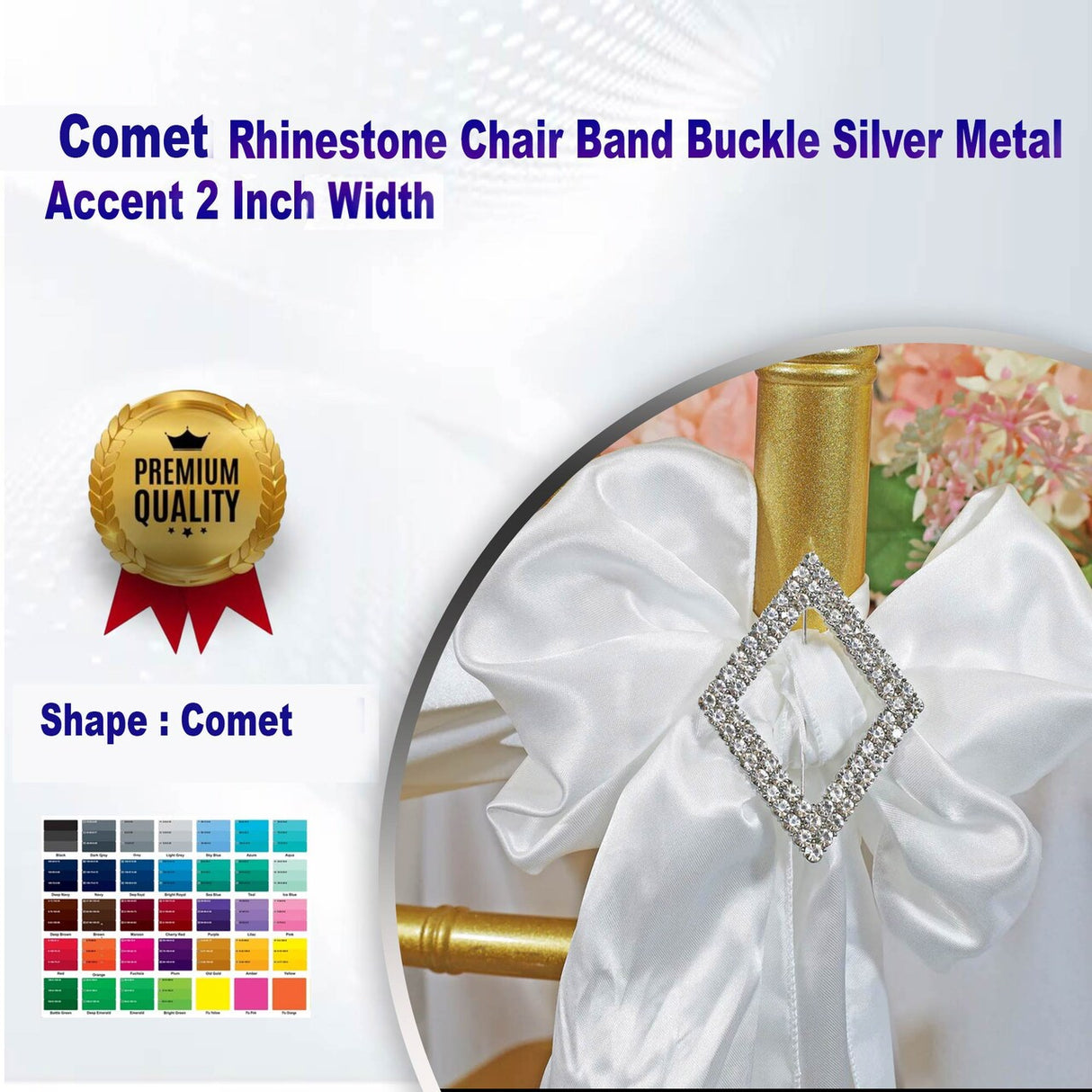 1 Piece Diamond Rhinestone Chair Band Buckle Silver Metal Accent 2 Inch Width