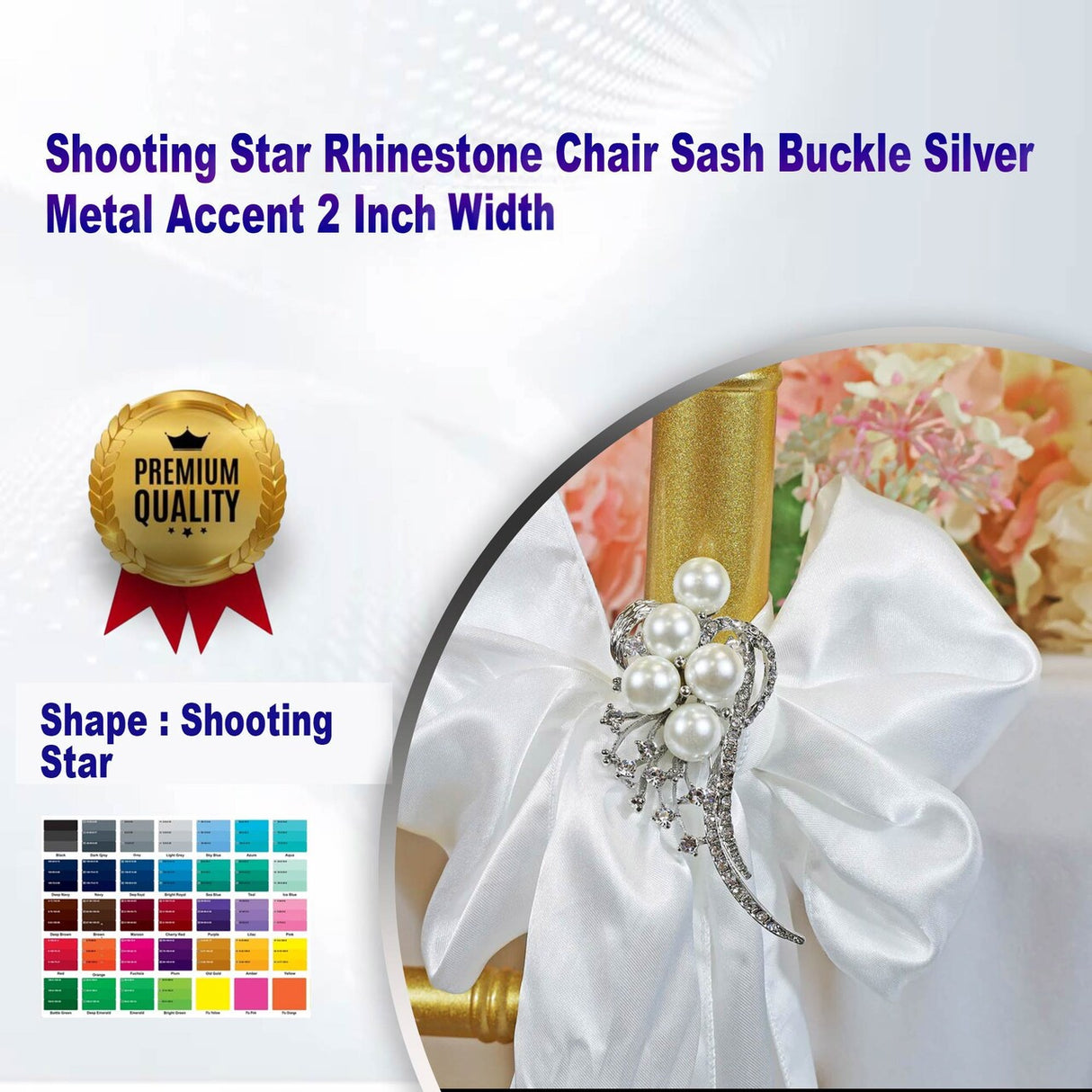 1 Piece Shooting Star Rhinestone Chair Sash Buckle Silver Metal Accent 2 Inch Width