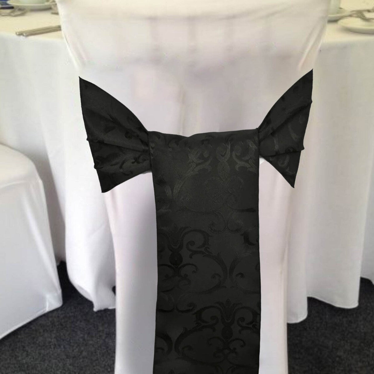 10 Pieces Black Versailles Chopin Damask Jacquard Polyester Chair Sashes 7.5"x108"
