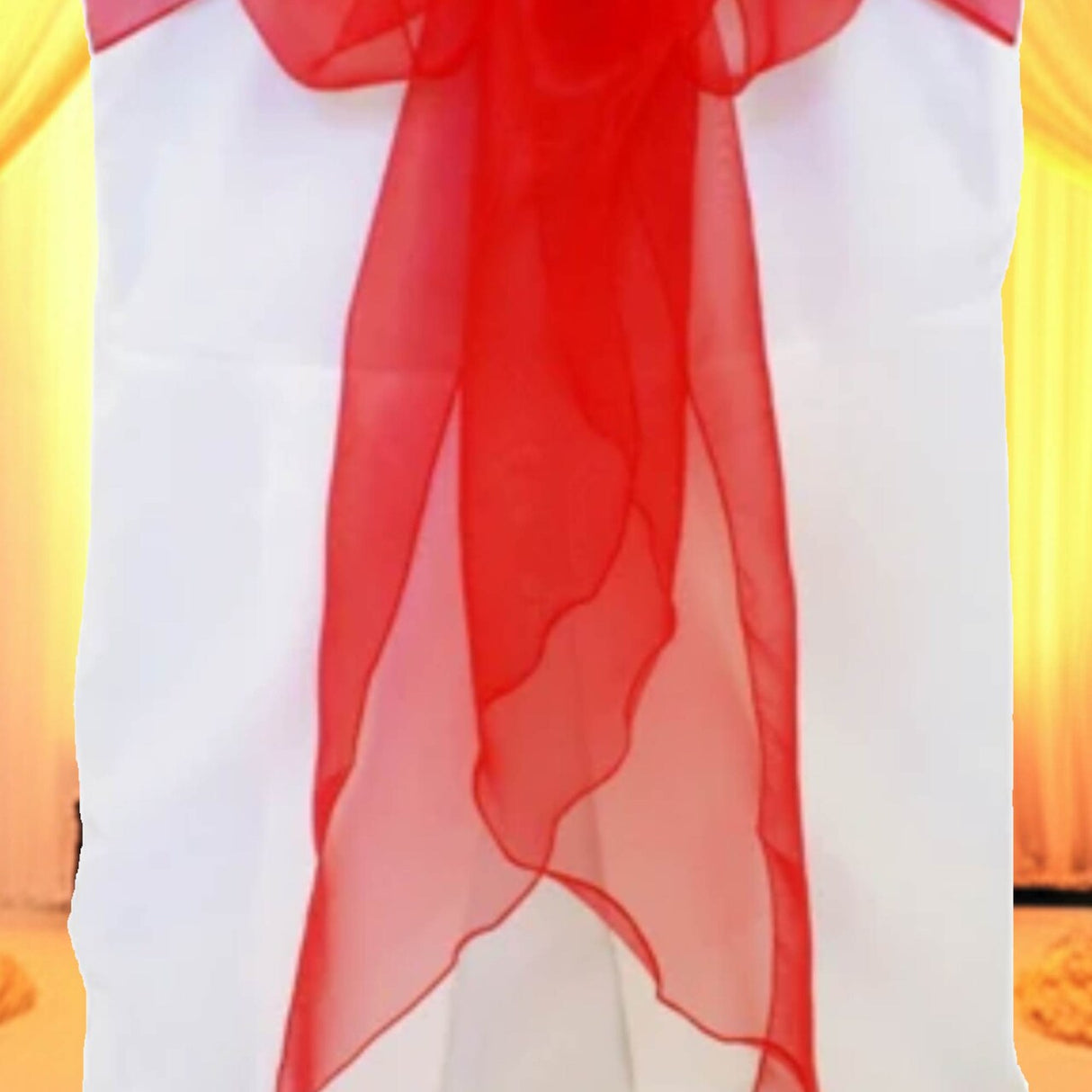10 Pieces Red Organza Fabric Chair Wraps, 12"x116" Sophisticated Angled Design