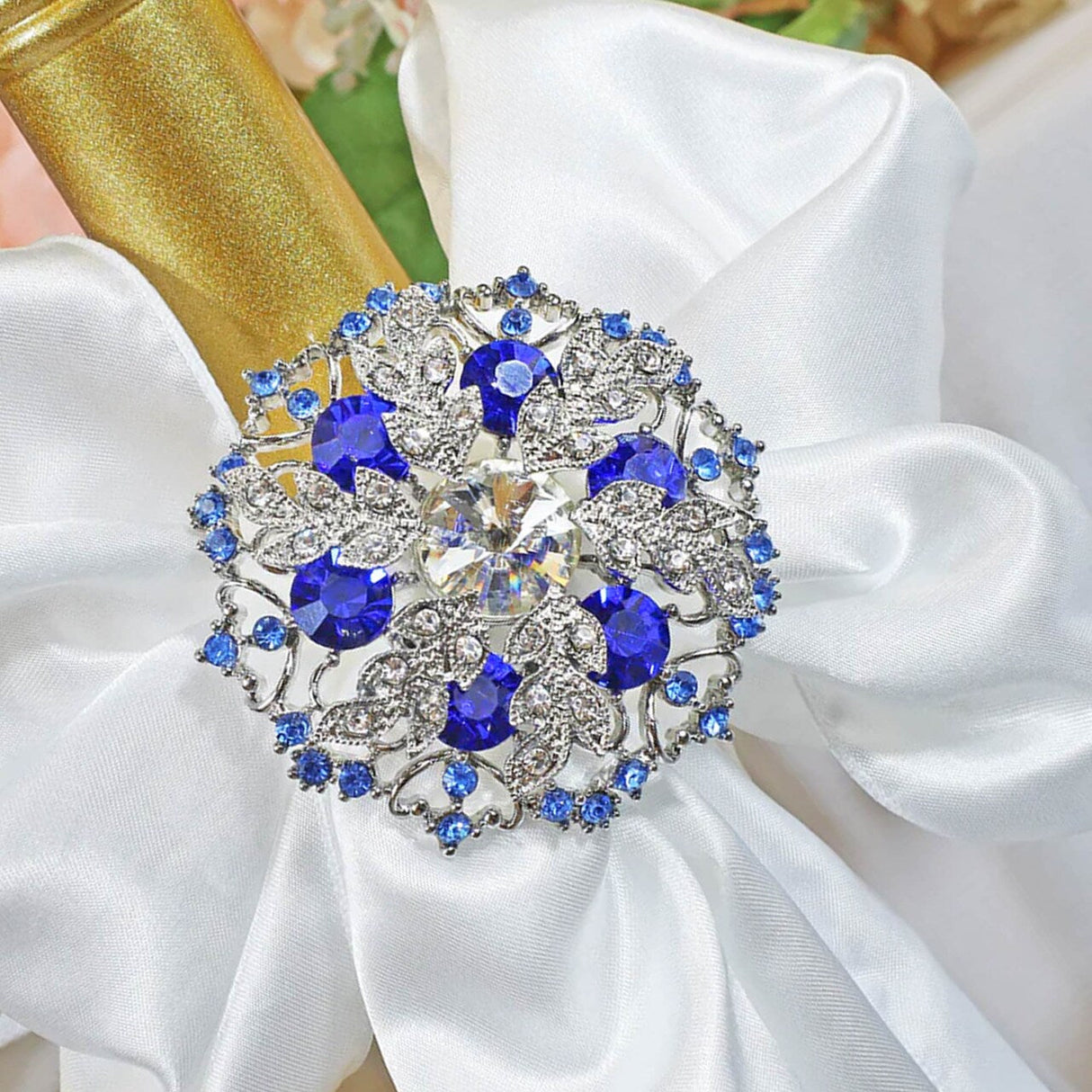 1 Piece Snowflake Rhinestone Chair Band Buckle Silver Metal Accent 2 Inch Width