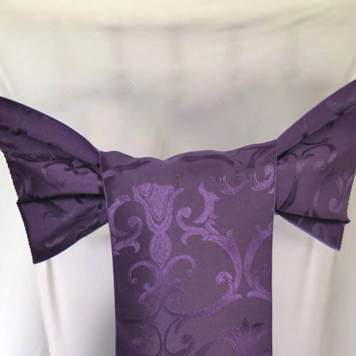 10 Pieces Eggplant Damask Jacquard Chair Sashes, 7.5"x108" Elegant Versailles Pattern Polyester Decor