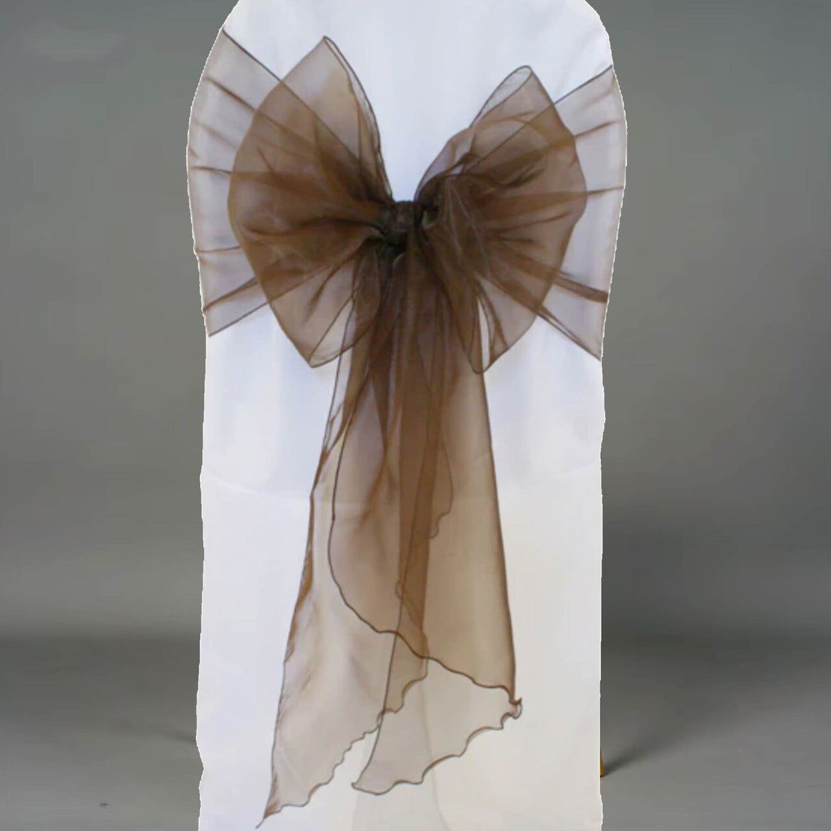10 Pieces Angle End Organza Chair Sashes 12 by 116 inches Chocolate