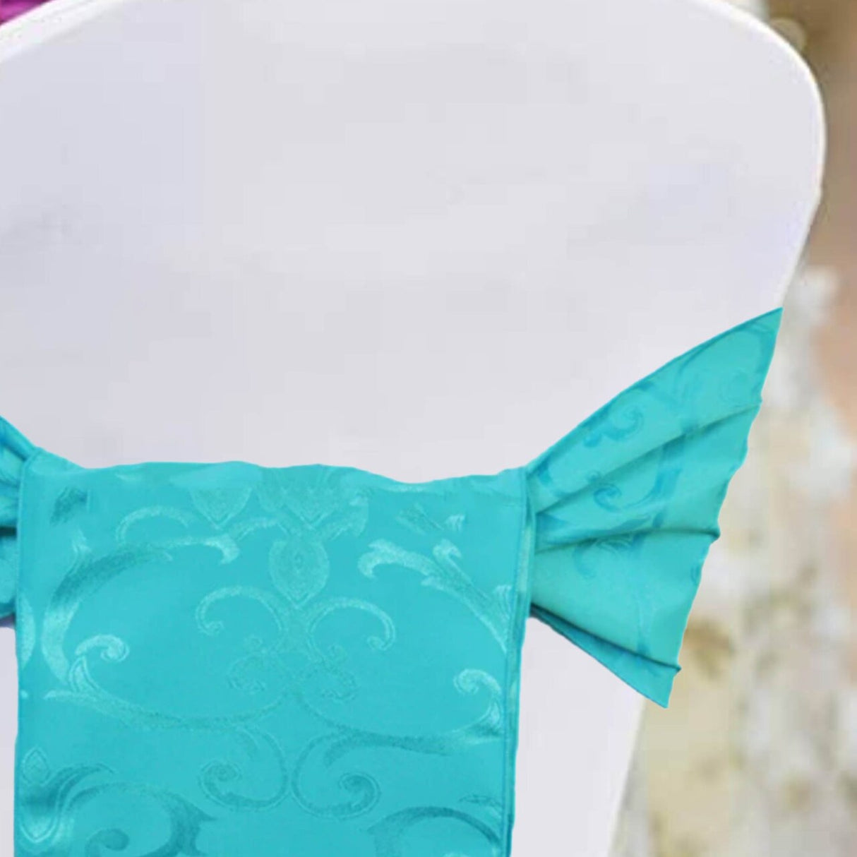 10 Pieces Turquoise Versailles Damask Chair Sashes 7.5"x108" Elegant Jacquard Polyester