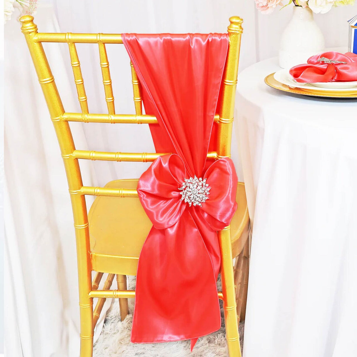 10 Pieces Coral Satin Chair Sashes 8"x108" Decorative Chair Bows
