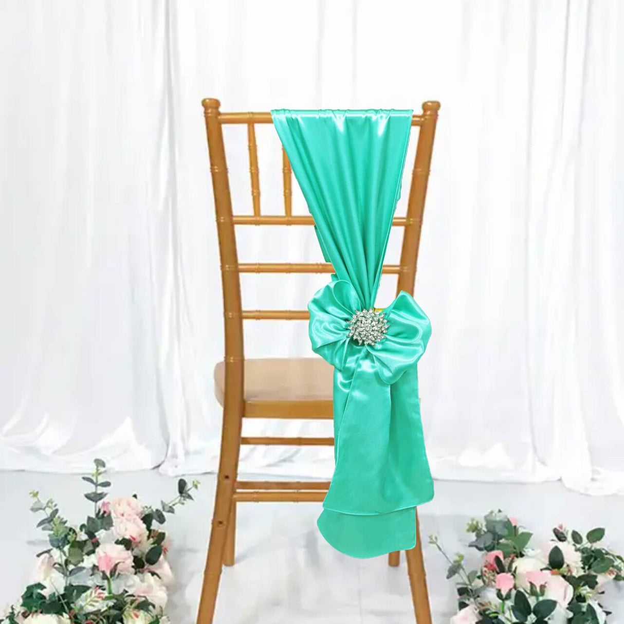 10 Pieces Satin Chair Sashes 8 by 108 inches Tiff Blue Or Aqua Blue