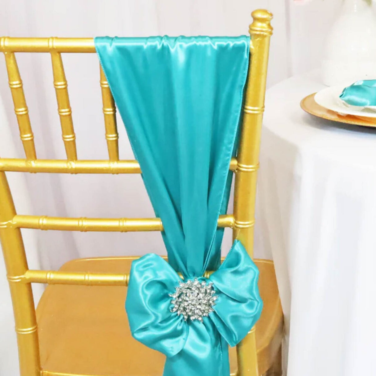 10 Pieces Satin Chair Sashes 8 by 108 inches Pool Blue