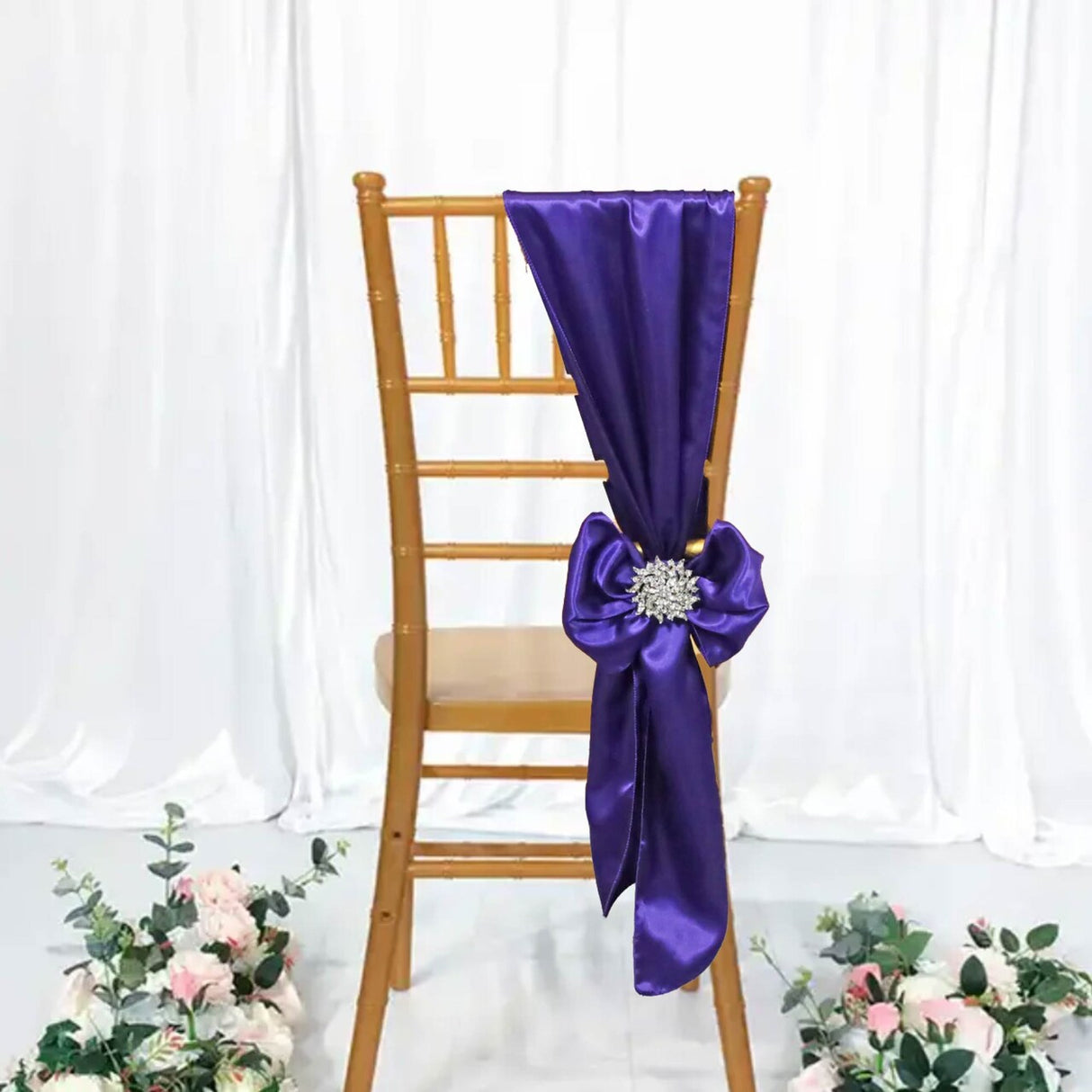 10 Pieces Satin Chair Sashes 8 by 108 inches Regency Purple