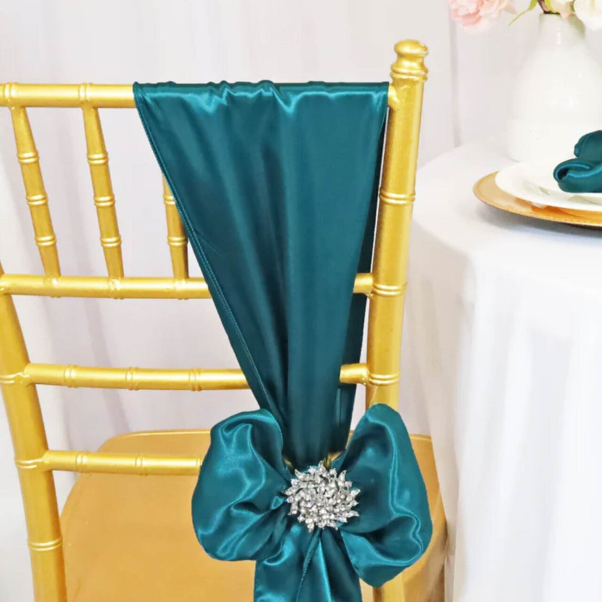 10 Pieces Satin Chair Sashes 8 by 108 inches Peacock