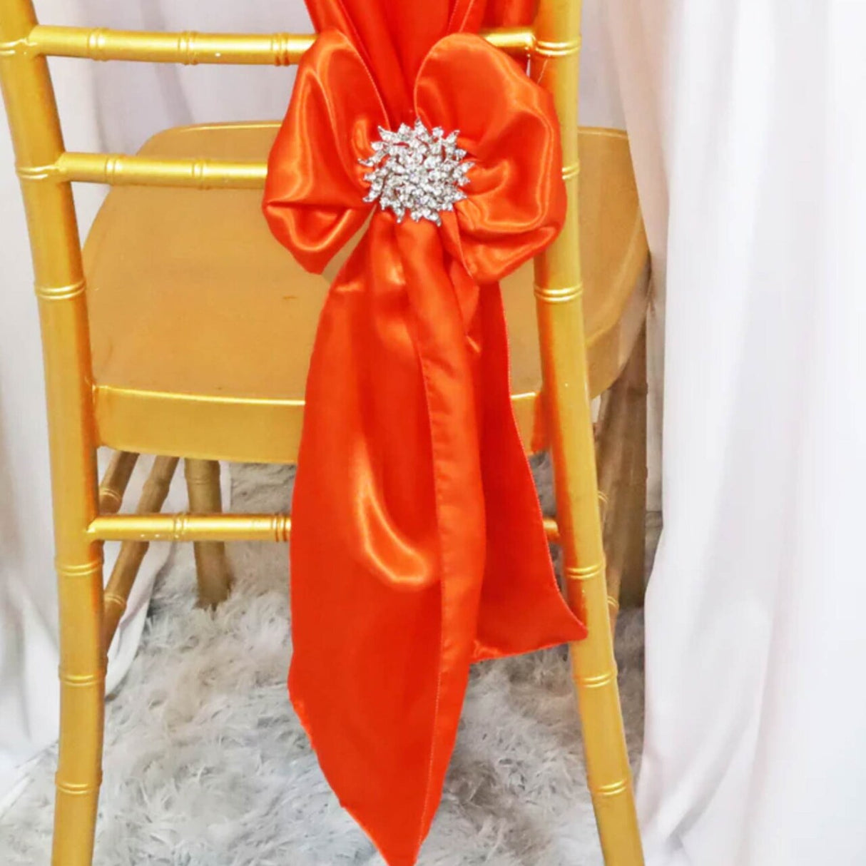 10 Pieces Orange Smooth Satin Chair Sashes, 8"x108" Decorative Accents