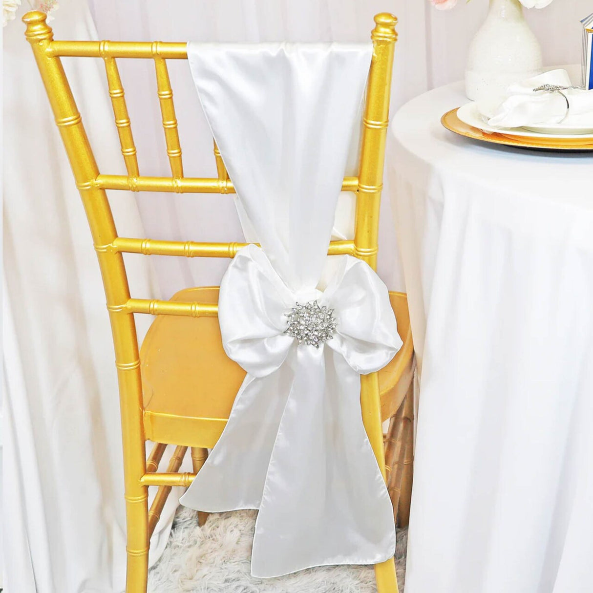 10 Pieces White Satin Chair Wraps, 8"x108" Classic Elegant Event Bands