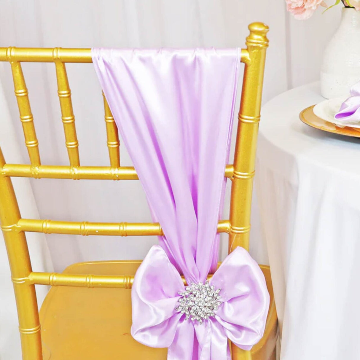 10 Pieces Lavender Satin Fabric Chair Wraps, 8"x108" Stylish Decor Bands