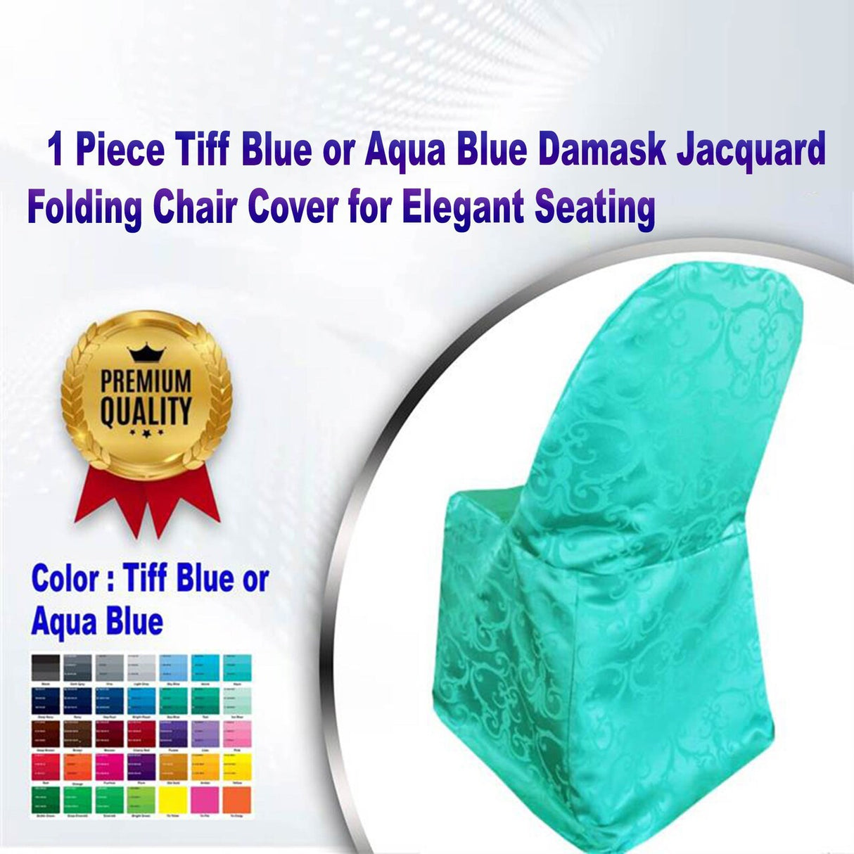 1 PieceTurquoise Damask Jacquard Chair Cover for Folding Event Seating
