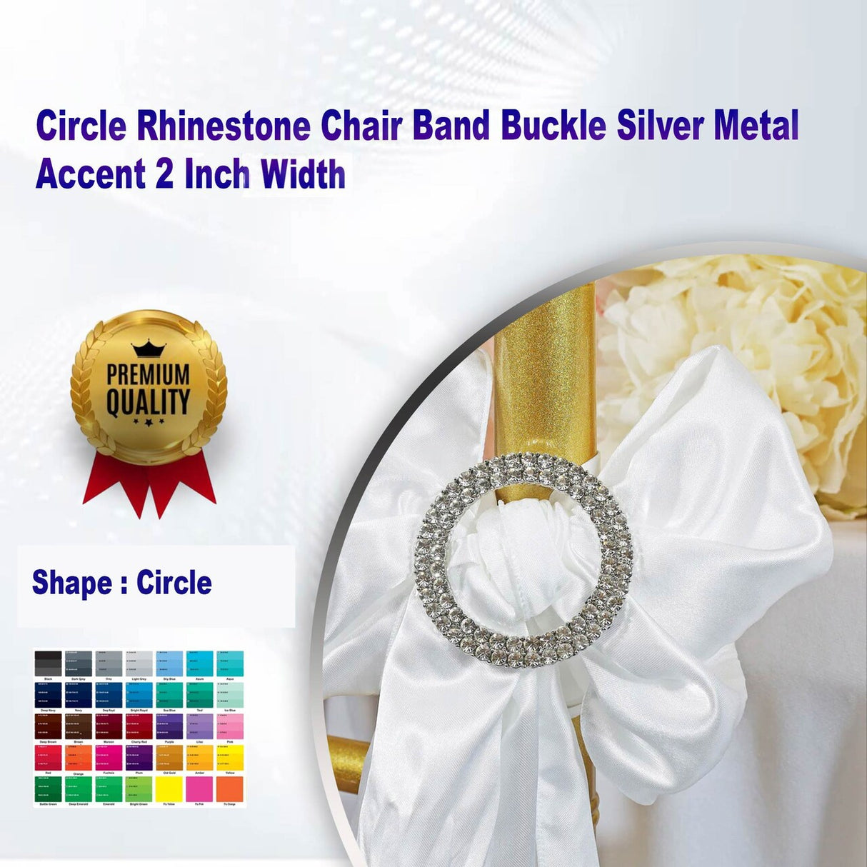 1 Piece Circle Rhinestone Chair Band Buckle Silver Metal Accent 2 Inch Width