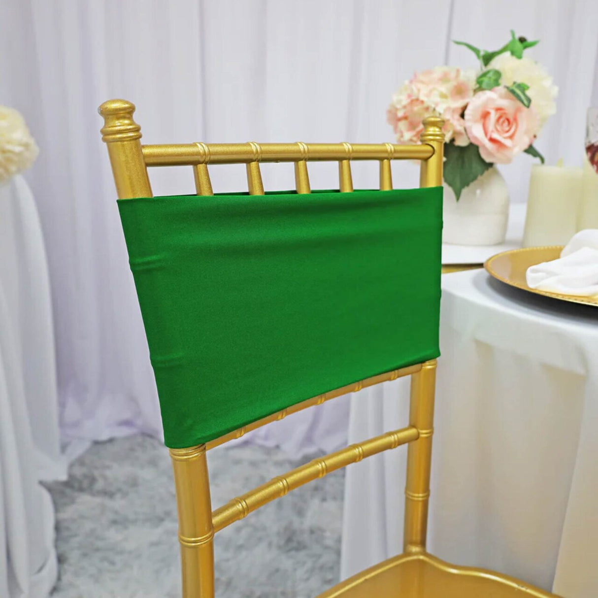 10 Pieces Emerald Green Stretch Spandex Chair Bands 7 x 13 Inches