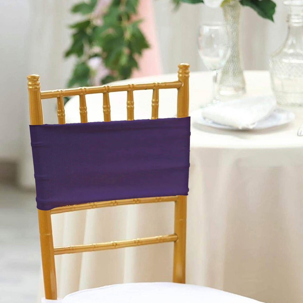 10 Pieces Eggplant Stretch Spandex Chair Bands for Banquet Chairs 7 x 13 Inches