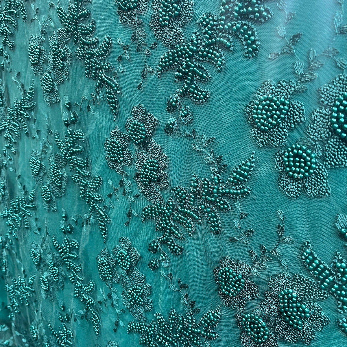 1 Yard Beaded Lace Fabric Embroidered on 100% Polyester Net Mesh 52" Wide