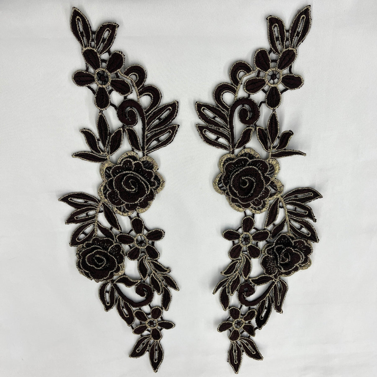 1 Pair 14" x 5" 3D Floral Lace Applique Embroidered on 100% Polyester Net Mesh