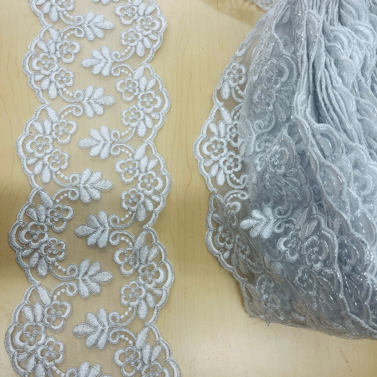 1 Yard Corded Double Sided Lace Trimming Embroidered on 100% Polyester Net Mesh 6" Wide