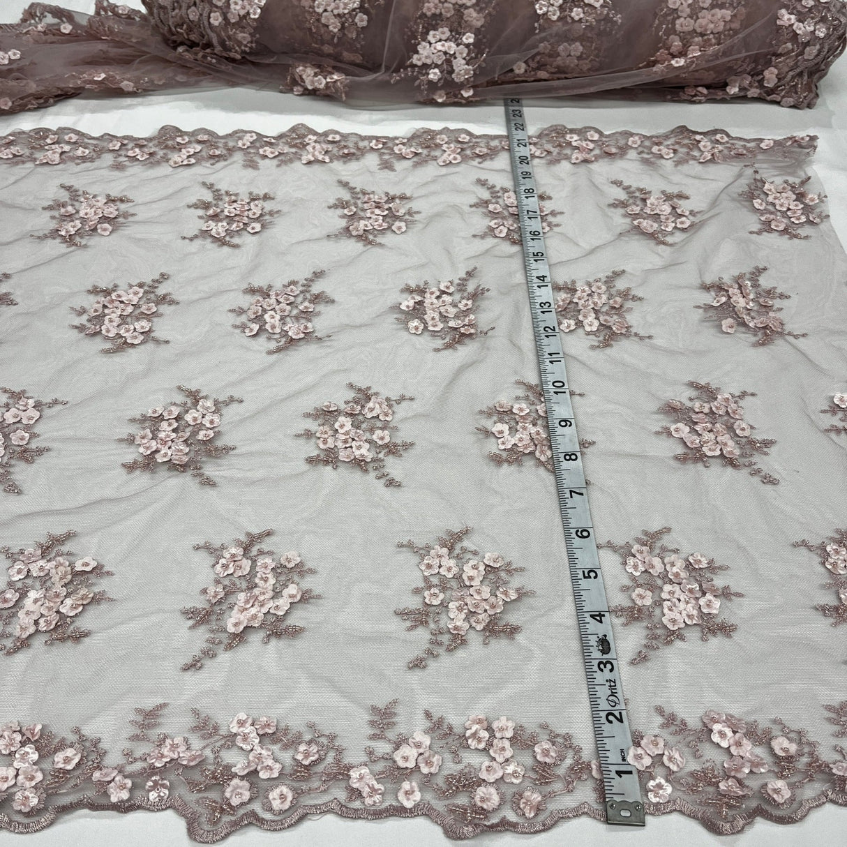 1 Yard Beaded Double Sided 3D Floral Lace Trimming 100% Polyester Net Mesh 21" Wide