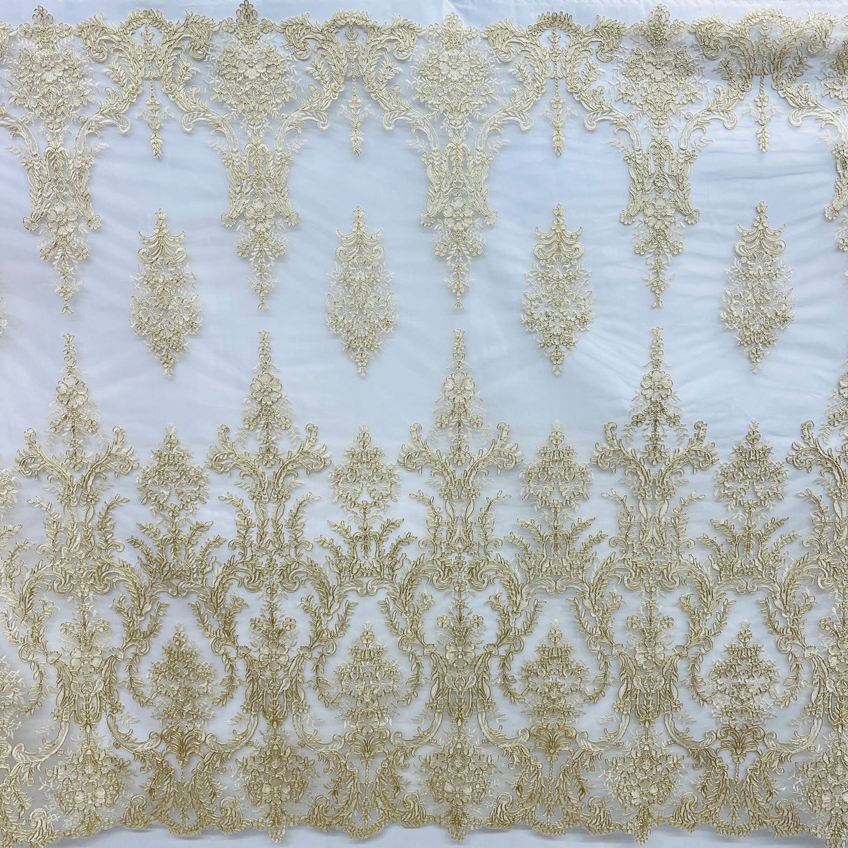 1 Yard Classic White Corded Bridal Lace Fabric on Polyester Net Mesh 52 inch Width