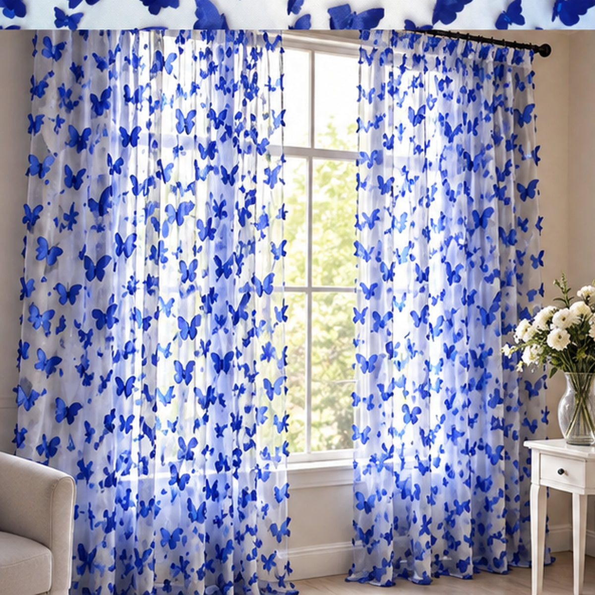 3D Butterflies Royal Blue Lace Fabric Embroidered by the Yard