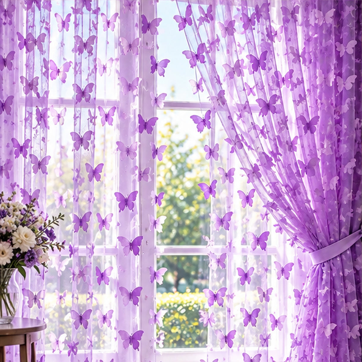 3D Butterflies Lilac Lace Fabric Embroidered Applique by the Yard