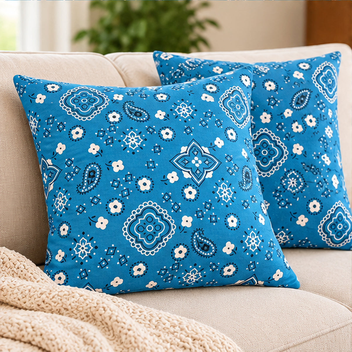 Paisley Bandanna Fabric Turquoise Poly Cotton Print by the Yard