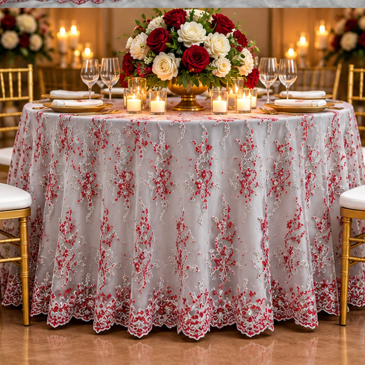 Corded Bridal Lace Fabric Embroidered Polyester Net Mesh 54 Inch