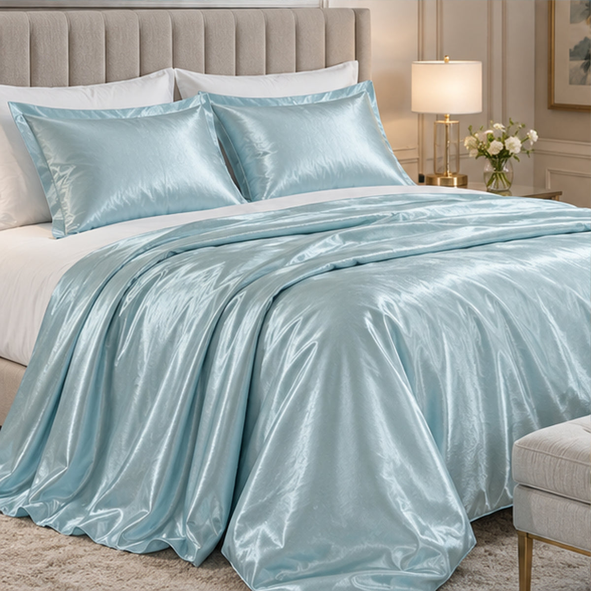 Light Blue Low Stretch Polyester Fabric Extra Wide 108/120 Inch