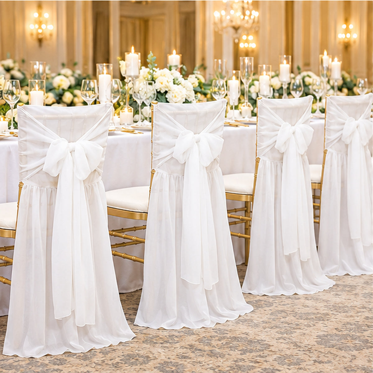White Chiffon Chiavari Chair Cover With Sash Airy Sheer Fabric
