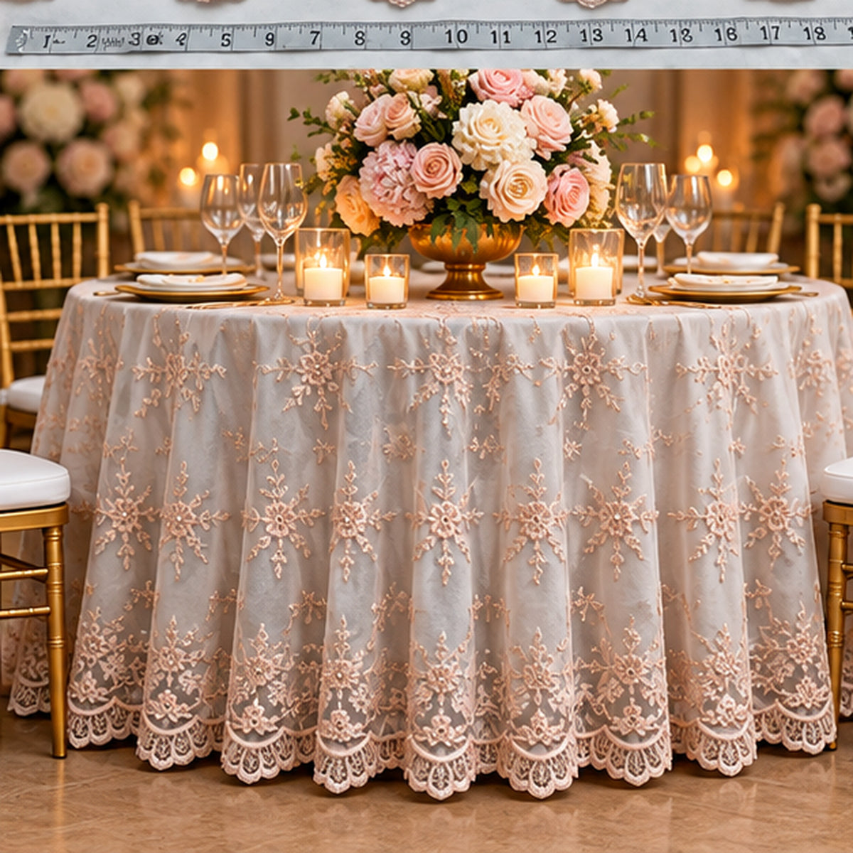 Beaded Lace Fabric Peach Embroidered Net Mesh 53 Inch by Yard