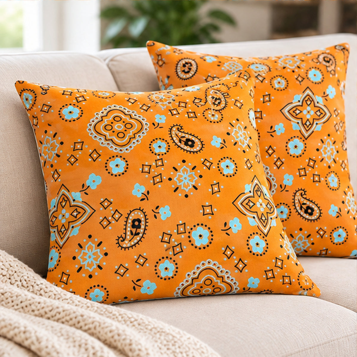 Paisley Bandanna Fabric Tangerine Poly Cotton Print by the Yard