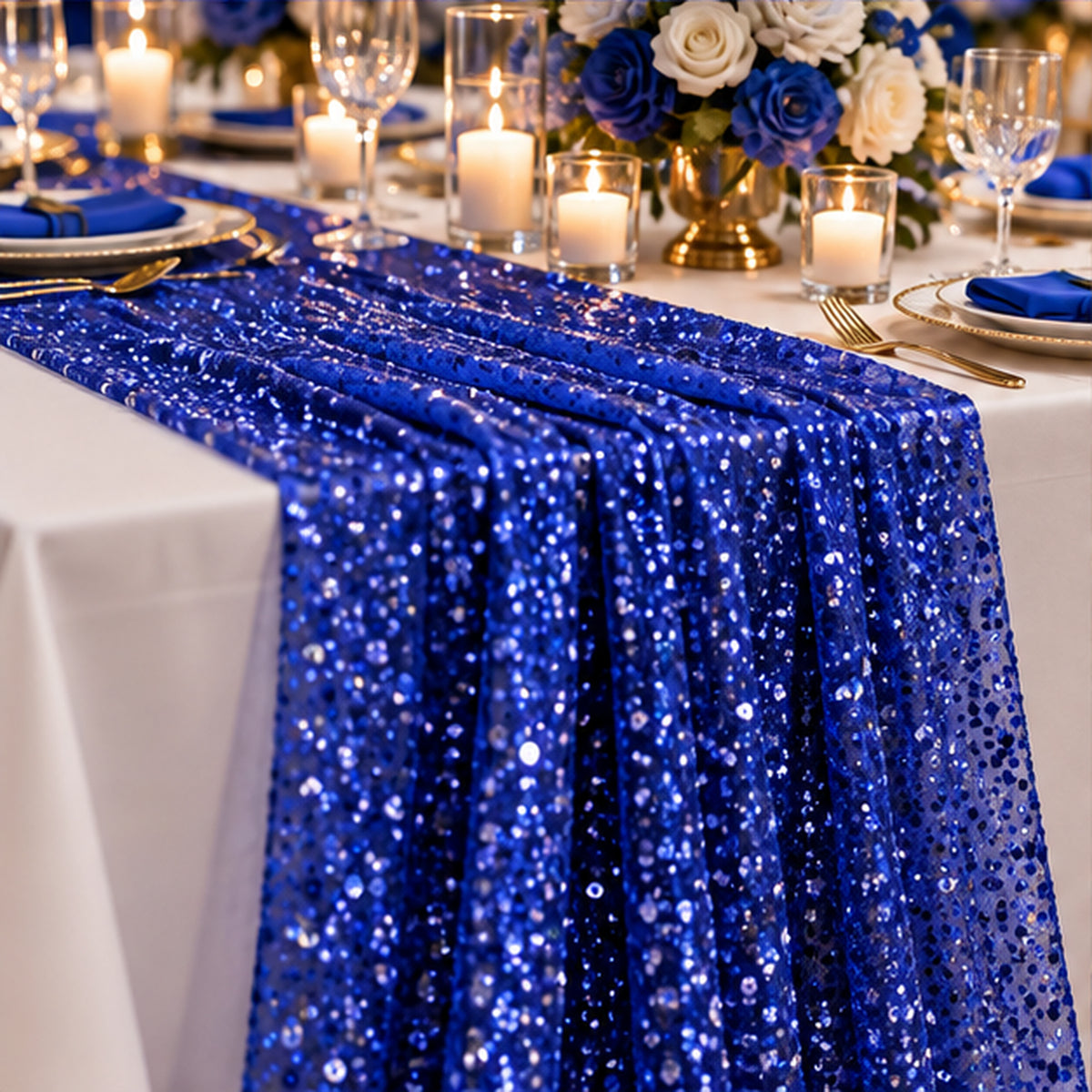 BPS Mesh Lace Royal Blue Fabric Sheer Stretch by the Yard Decor