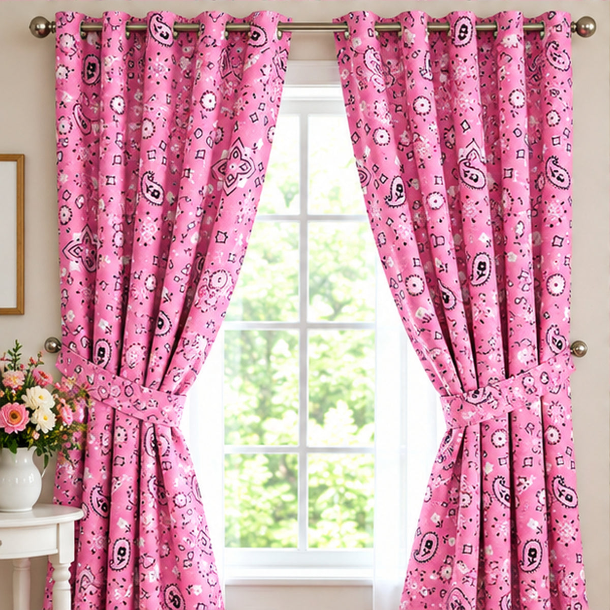 Paisley Bandanna Fabric Pink Poly Cotton Print by the Yard Decor