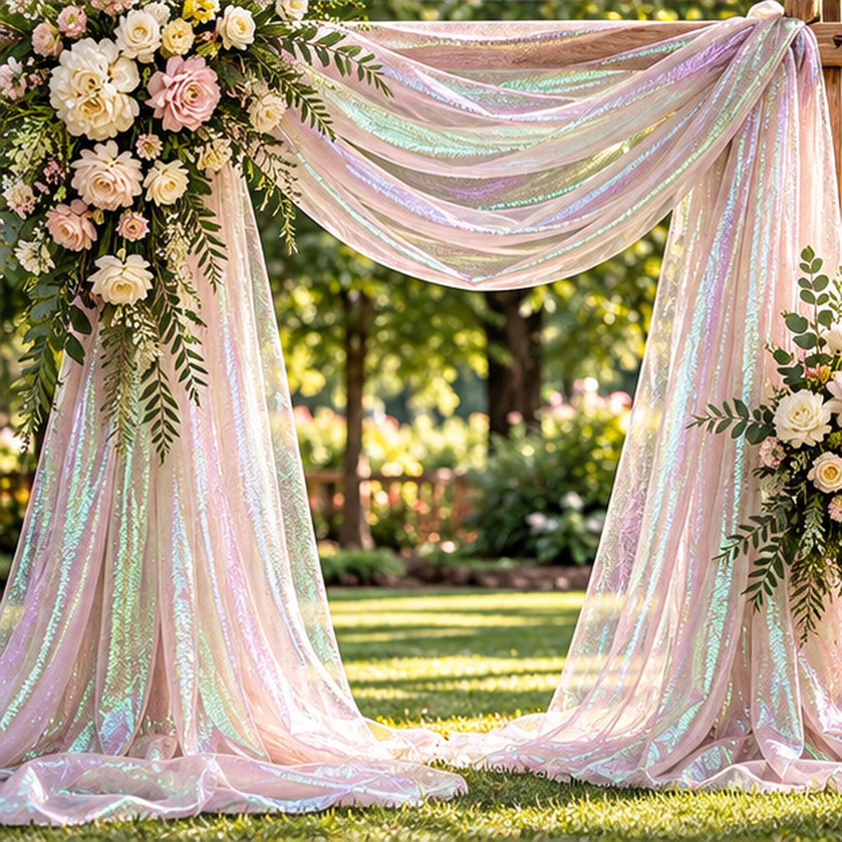 Iridescent White Crush Barbie Organza Fabric by the Yard Shiny