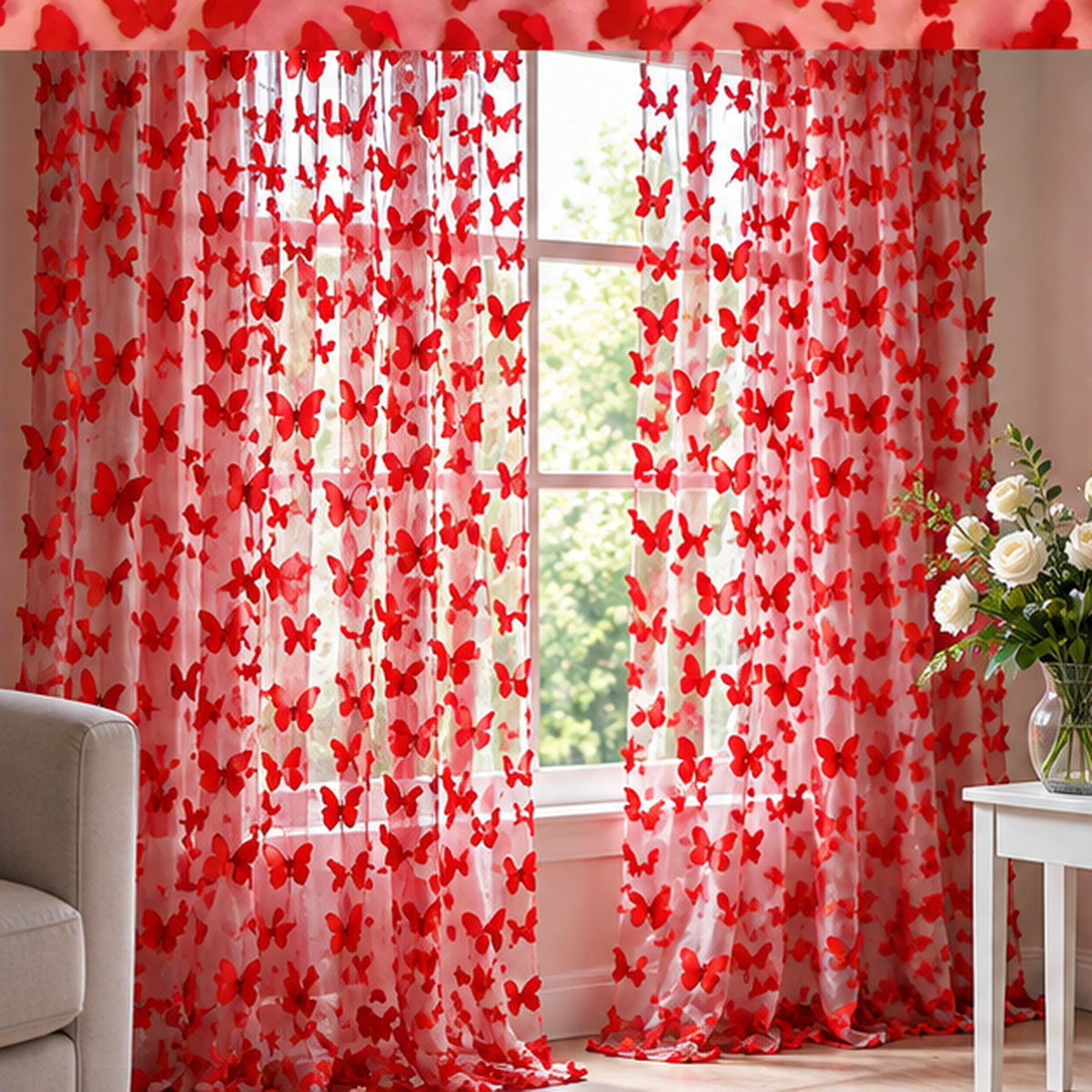 3D Butterflies Red Lace Fabric Embroidered Applique by the Yard