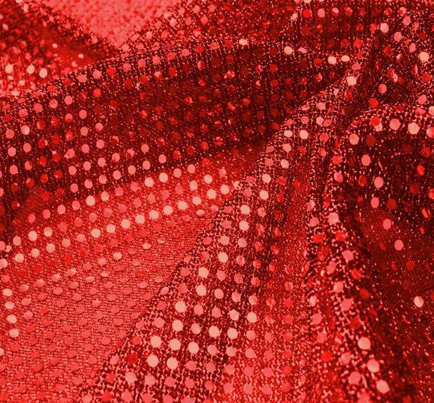 3?mm Sequin 1 Yard Knit Fabric Solid Red 50/50 Polyester Nylon Sparkle Apparel & Costume Fabric