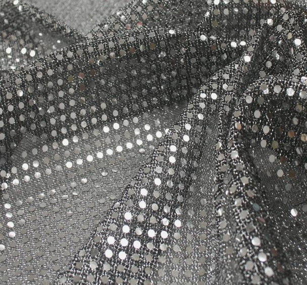 1 Yard Black or Silver Confetti Dot Sequin Fabric Sparkly Lightweight Knit 42/43" Wide