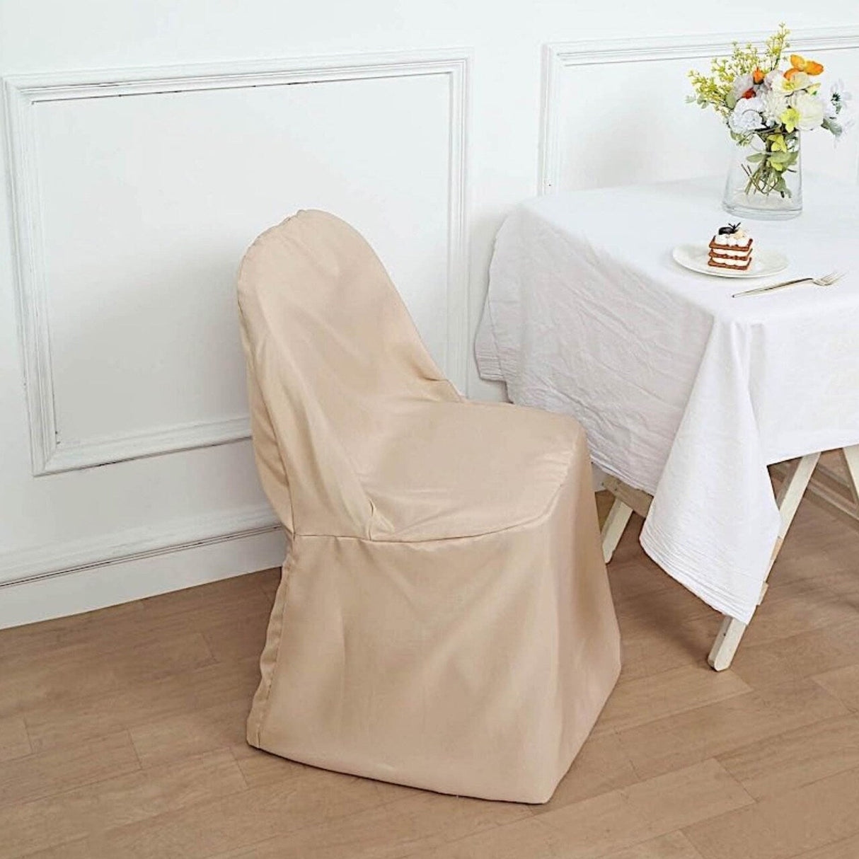 1 Piece Champagne Polyester Chair Cover for Elegant Folding Seating