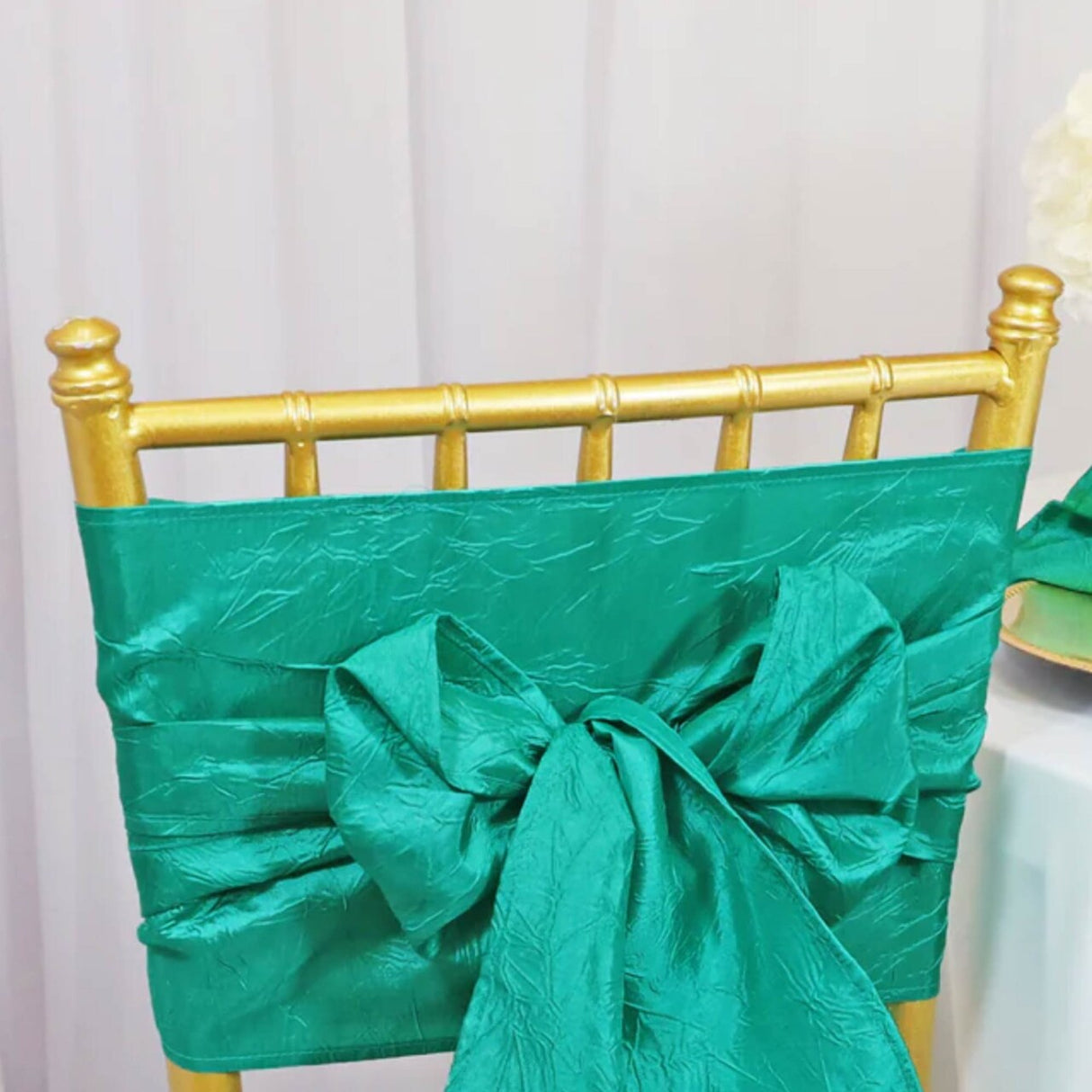 10 Pieces Crushed Taffeta Chair Sashes 9.5 x 108 inches Jade Luxe Radiance