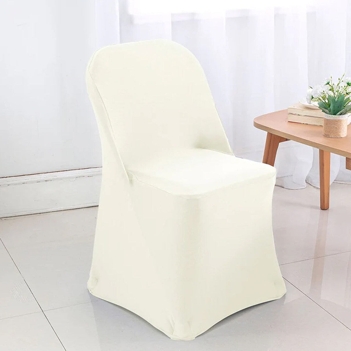 1 Piece Ivory Stretch Spandex Chair Cover for Classic Folding Seating