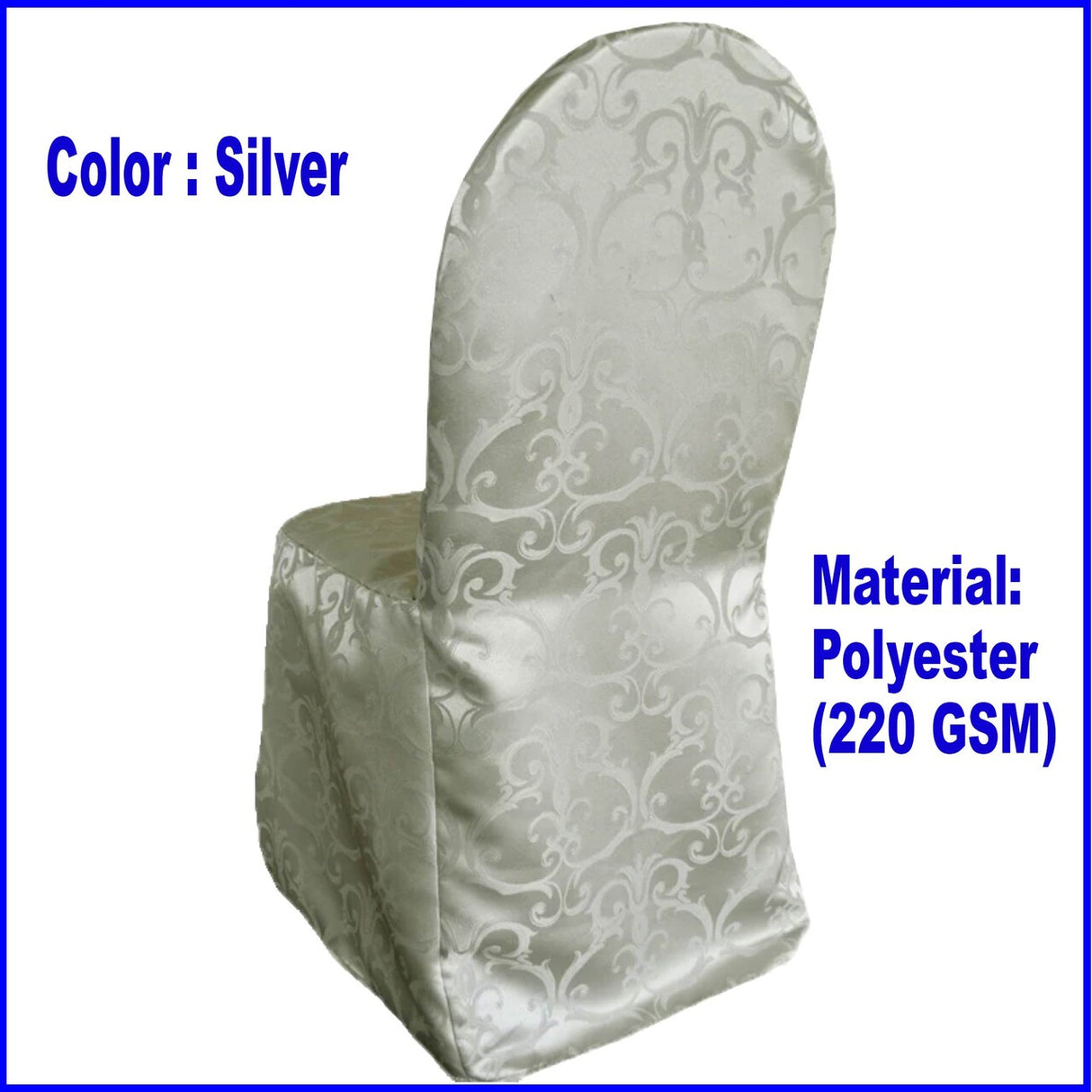 1 Piece Silver Versailles Damask Jacquard Polyester Banquet Chair Cover for Events