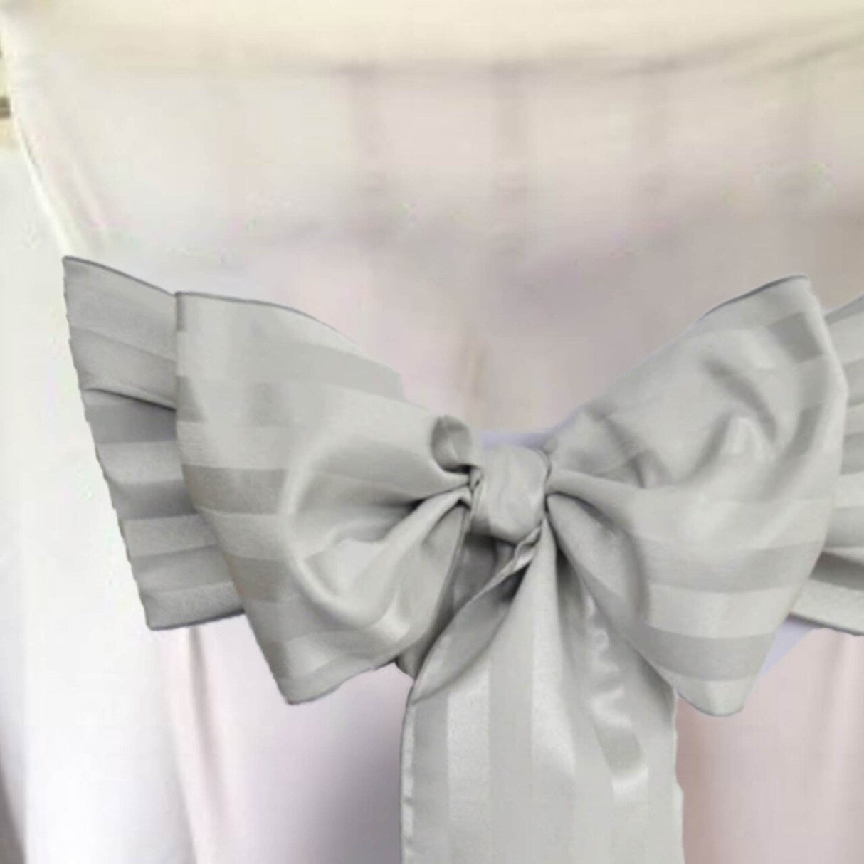 10 Pieces Silver Striped Jacquard Polyester Chair Sashes 7.5"x108" for Modern Events