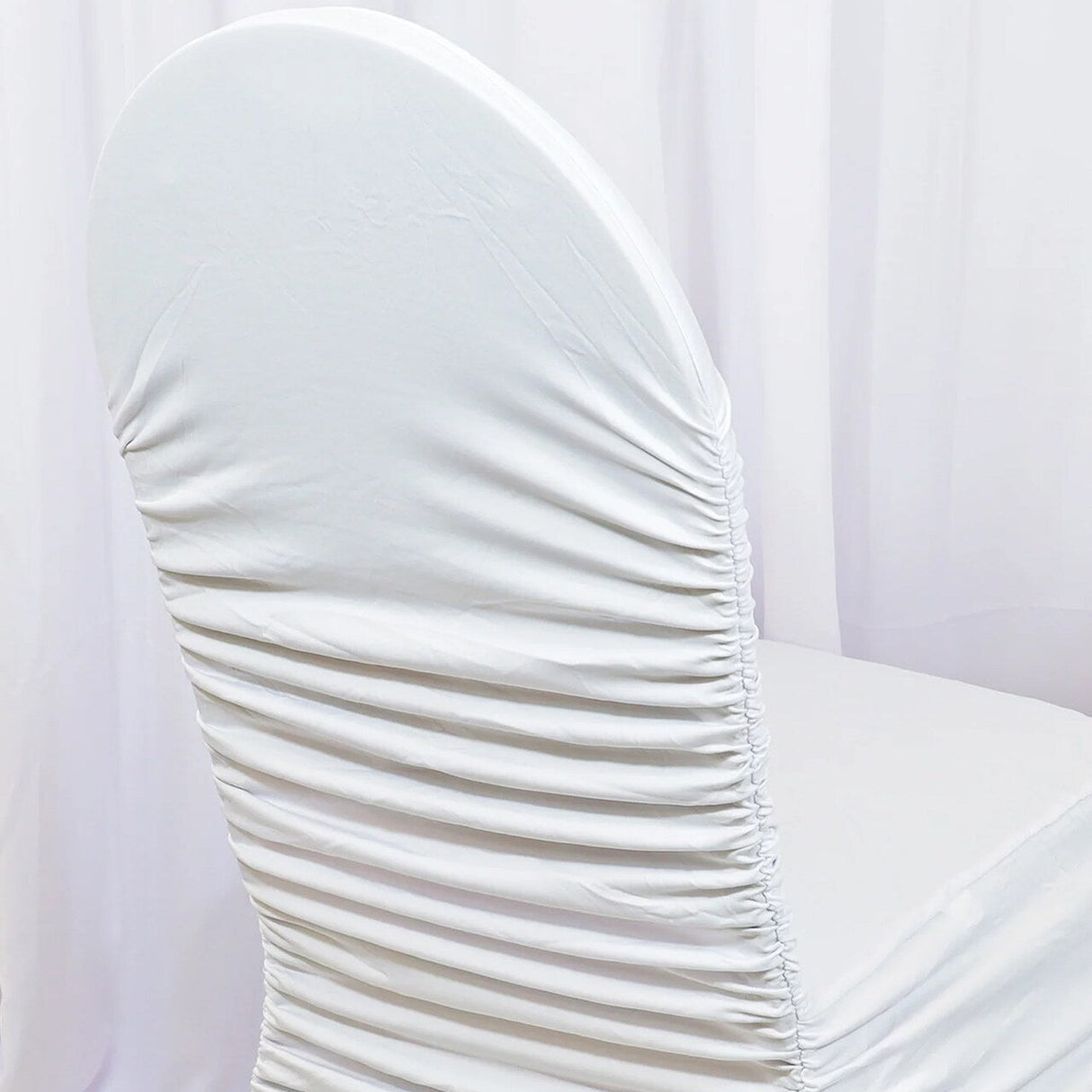 1 Piece White Rouge Spandex Chair Cover, Elegant Ruffled Banquet Stretch Fit