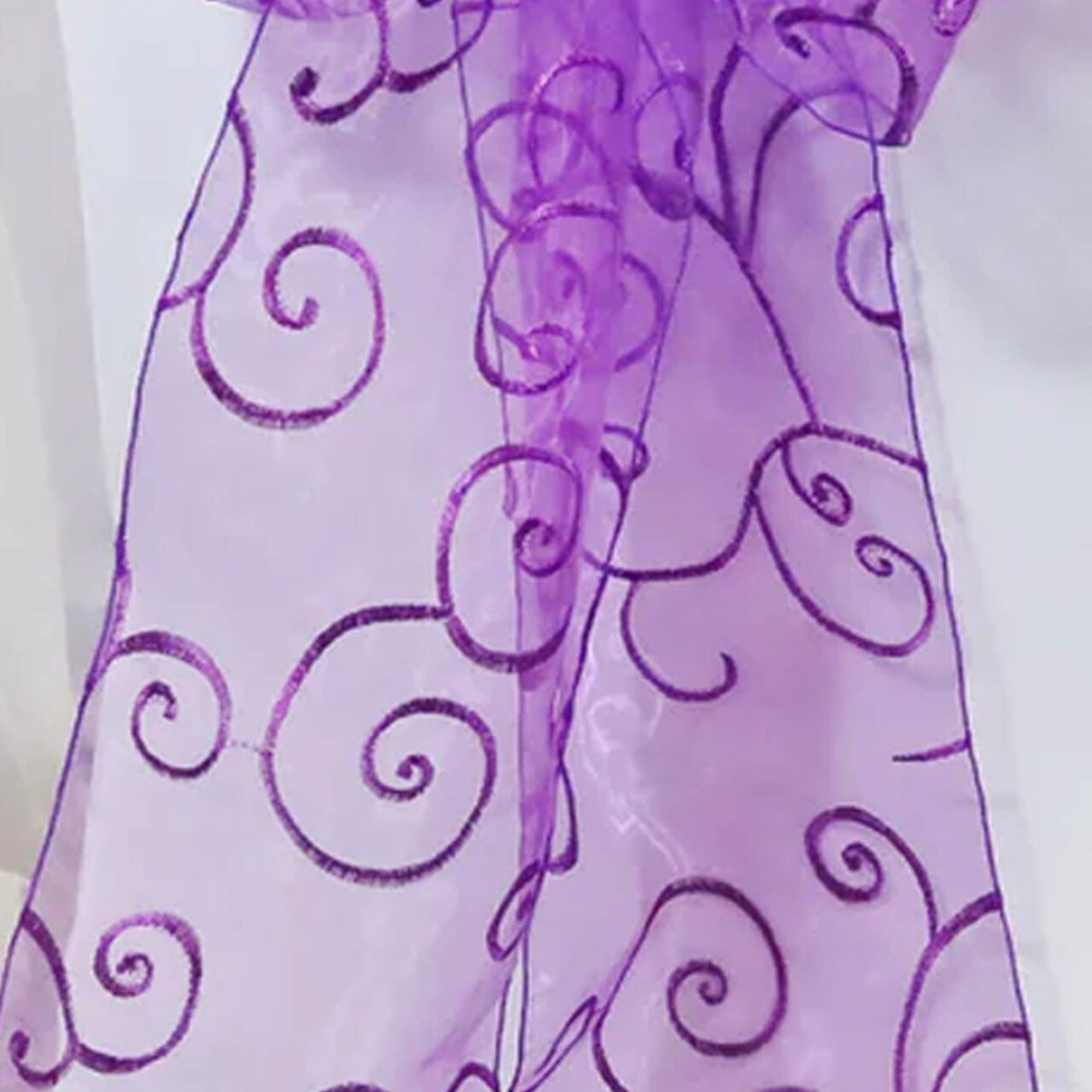 10 Pieces Purple Embroidered Organza Chair Sashes 8"x108" Elegant Event Chair Accessories