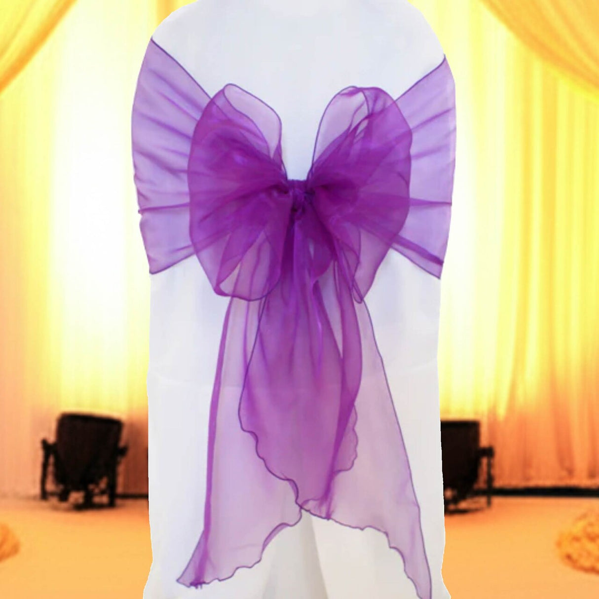 10 Pieces Angle End Organza Chair Sashes 12 by 116 inches Purple