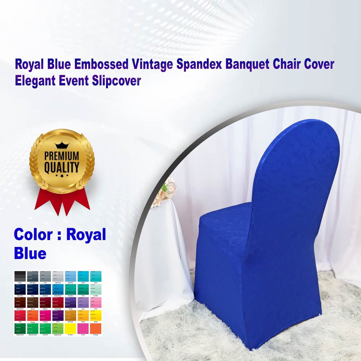 1 Piece Royal Blue Embossed Vintage Spandex Banquet Chair Cover Elegant Event Slipcover