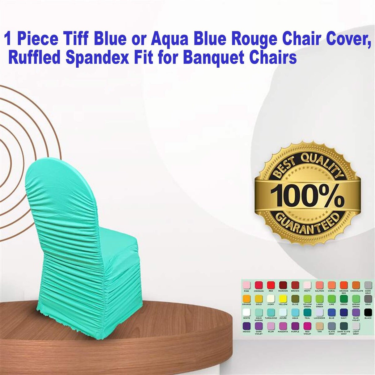1 Piece Tiff Blue Aqua Rouge Chair Cover, Ruffled Spandex Fit for Banquet Chairs
