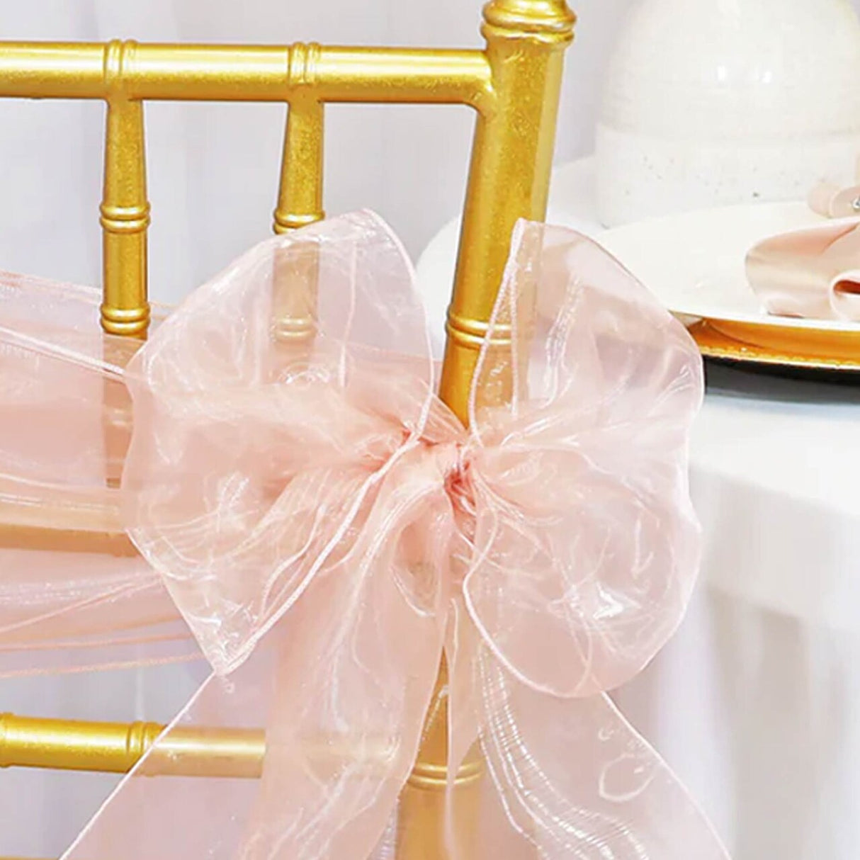 10 Pieces Blush Pink Or Rose Gold Organza Chair Sashes 8"x108" Sheer Elegant Chair Decor for Weddings & Events